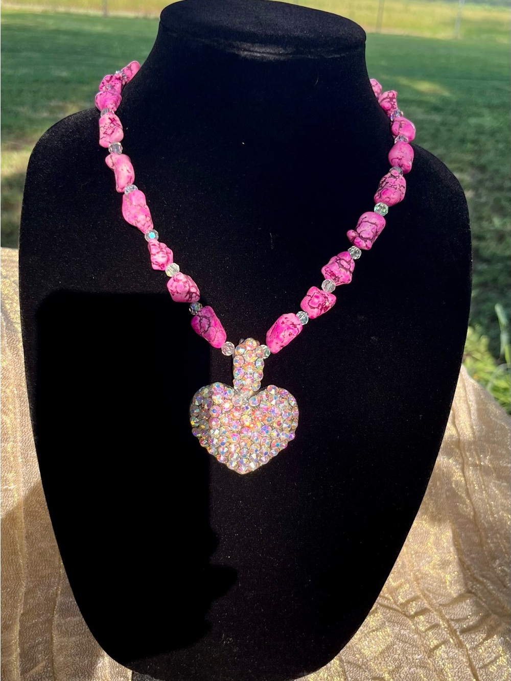 Handmade Pink Crystal Heart Pendant Necklace for Women